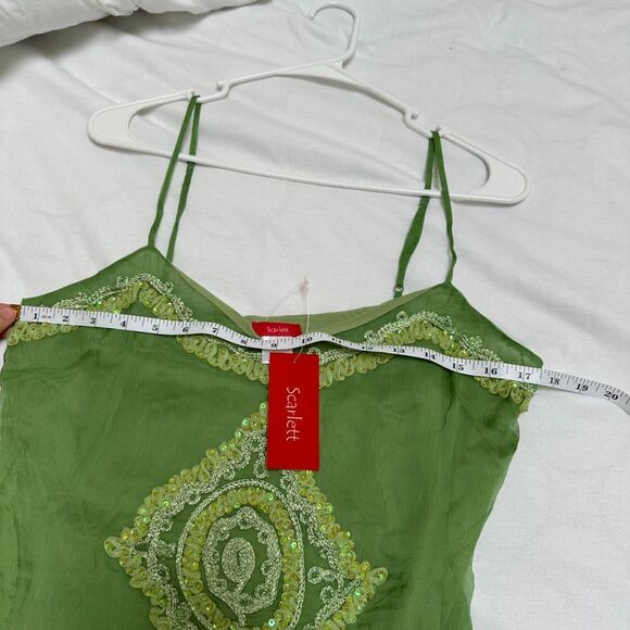 NWT Vintage Scarlett 100% Silk Beaded Tank Top | Y2K Deadstock Fairy Silk Tank - Picture 6 of 8